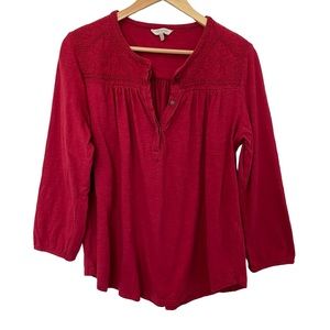 Lucky Brand Soft Knit Boho Red Long Sleeve Top Size XL